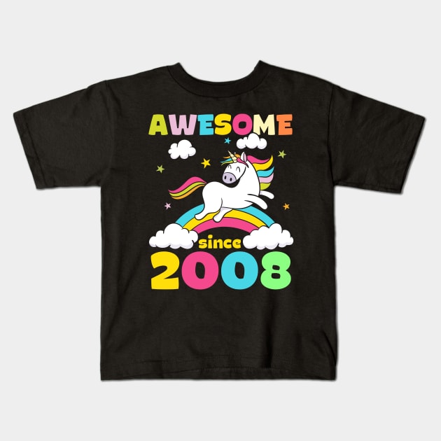 Cute Awesome Unicorn Since 2008 Funny Gift Kids T-Shirt by saugiohoc994